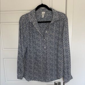 H&M White Button-Down Top with Navy Floral Print